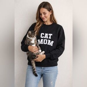 BRUNETTE THE LABLE Black 'Cat Mom' Sweatshirt NWT size XS/S